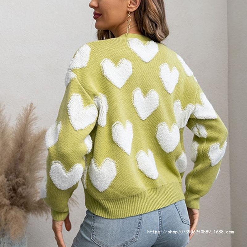 Damen kuschelige Strickjacke mit Herzmuster R&B