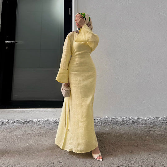 Damen Langes, elegantes Maxikleid aus leichtem Stoff mit Taillengürtel R&B