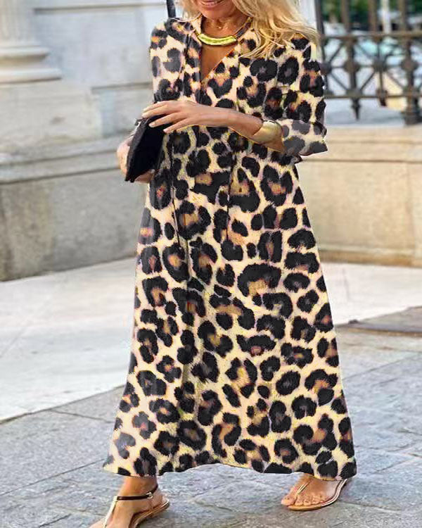 Damen Maxikleid mit trendigem Leopardenmuster und elegantem Wickeldesign R&B