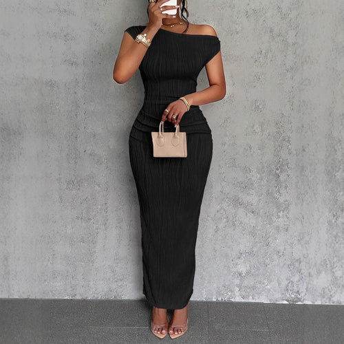 Damen figurbetontes Wickelkleid mit Rüschendetails und schulterfreiem Design R&B