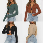 Damen modische Cropped Jacke mit Reißverschluss R&B