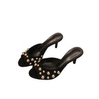 Damen Offene Mules mit glänzenden Perlenverzierungen und elegantem Absatz R&B
