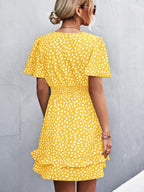 Damen Blümchen Minikleid mit Rüschen und elastischem Taillenbund R&B