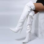 Damen Hohe Stiefel aus glänzendem Material mit spitzem Absatz R&B
