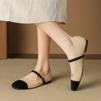 Damen Elegante Ballerinas mit modischem Riemen und hochwertiger Textur