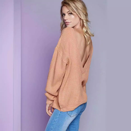 Damen Pullover mit tiefem V-Ausschnitt und lässiger Passform R&B