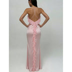 Damen Maxi-Kleid mit eleganten Rüschendetails und tiefem Rückenausschnitt R&B