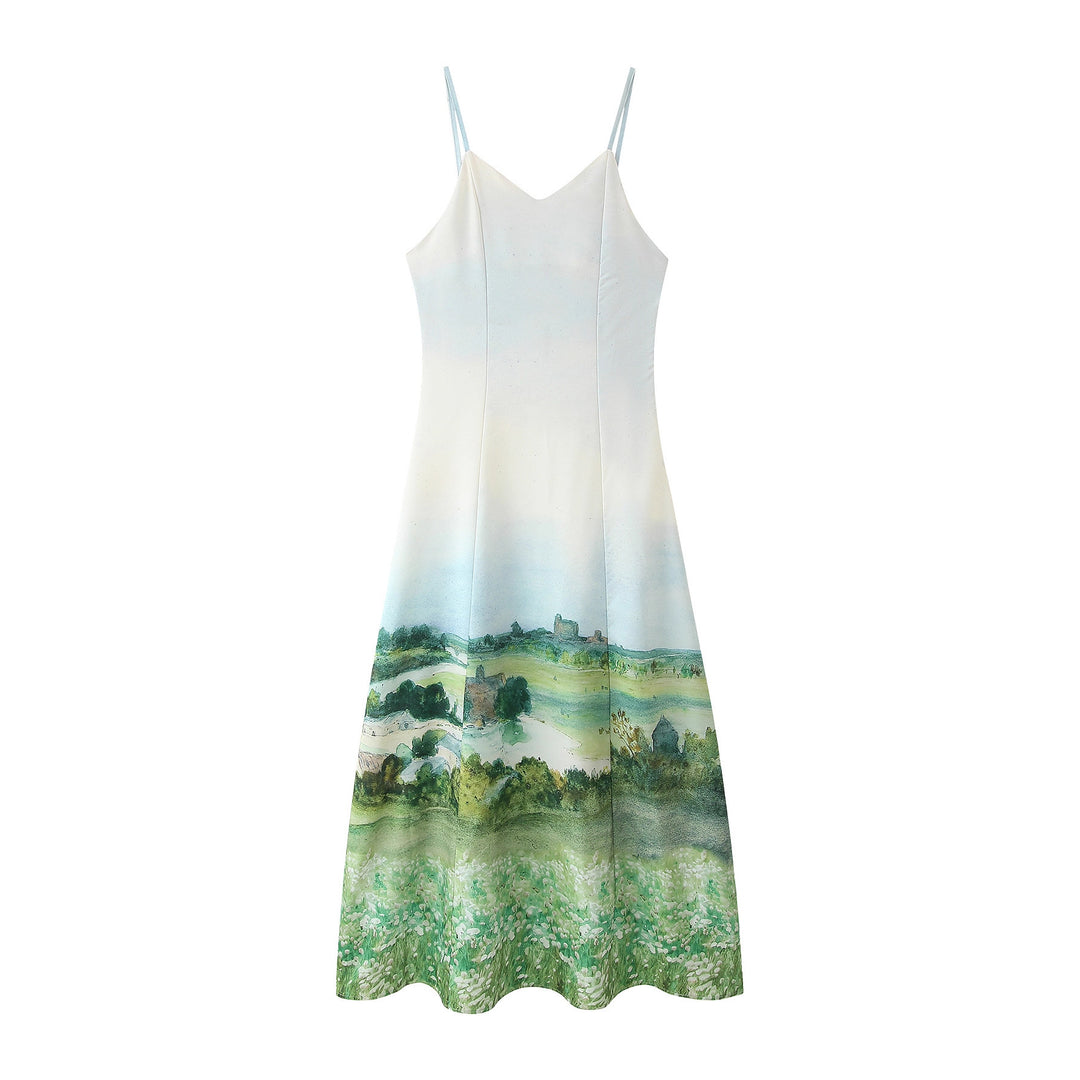 Damen Maxikleid mit kunstvollem Landschaftsdruck R&B
