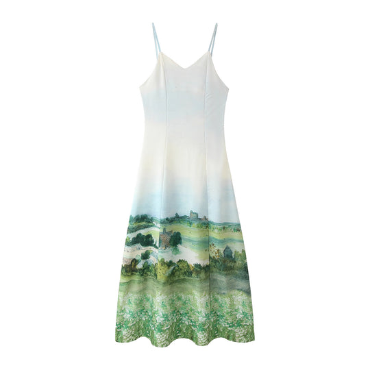 Damen Maxikleid mit kunstvollem Landschaftsdruck R&B