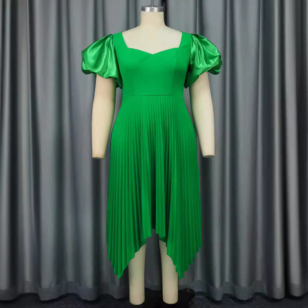 Damen Plissiertes Kleid mit Puffärmeln R&B
