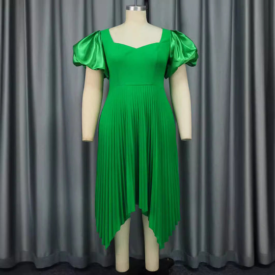 Damen Plissiertes Kleid mit Puffärmeln R&B