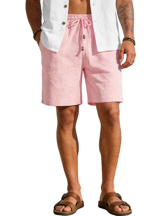 Herren nan leichte Strand-Bermuda aus Leinenmix mit Elastikbund Kordelzug und Zierknopfleiste R&B