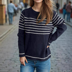 Damen lässiger Pullover mit modischem Streifenmuster und weitem Schnitt R&B
