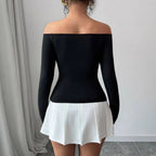 Damen Off-Shoulder Shirt mit dreidimensionalen Rosenapplikationen R&B