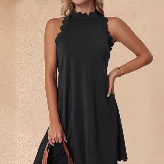 Damen Elegantes ärmelloses Freizeitkleid mit skulpturalem Ausschnitt R&B