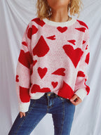 Damen oversized Pullover mit Herzmotiv R&B