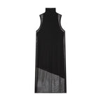 Damen Langarm Kleid aus transparentem Mesh-Material mit Stehkragen R&B