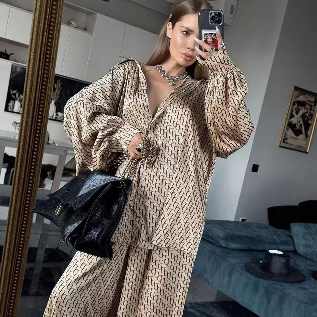 Damen Blusenset mit modernem geometrischem Muster und lässigem Schnitt R&B