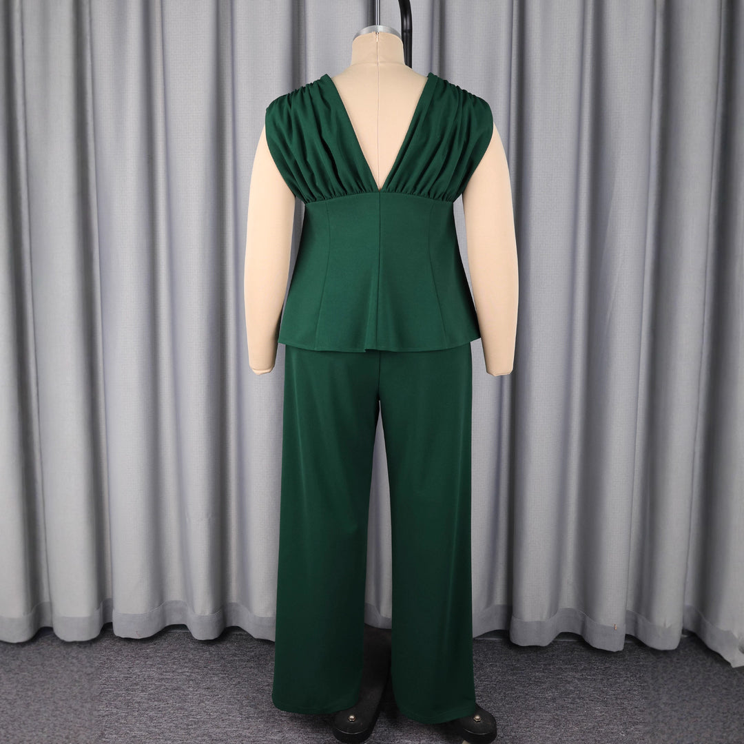 Damen Elegantes Jumpsuit mit drapiertem Oberteil und dekorativen Knöpfen R&B