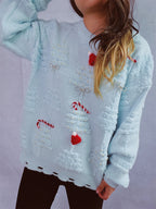 Damen festlicher Pullover mit kreativen Weihnachtsmotiven und strukturiertem Design R&B