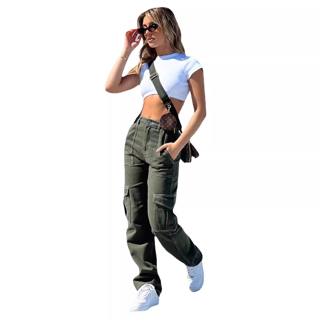 Damen Cargo-Jeans im modernen Schnitt mit praktischen Taschen und stilvollen Kontrastnähten R&B