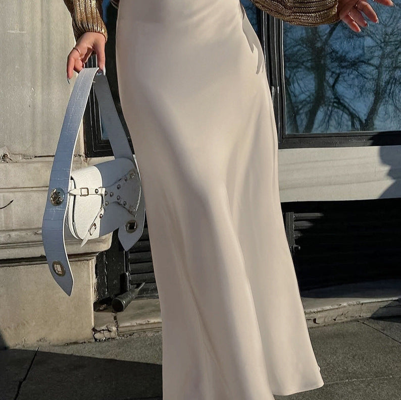 Damen eleganter Maxirock aus fließendem Material mit hohem Taillenschnitt R&B