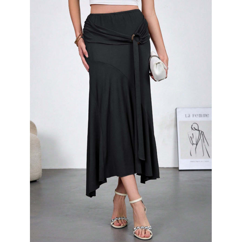 Damen Eleganter maxi Rock mit asymmetrischem Schnitt und praktischem Bindegürtel R&B