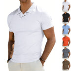 Herren nan schmal geschnittenes Kurzarm-Polo mit offenem Hemdkragen und elastischem Baumwollstretch R&B