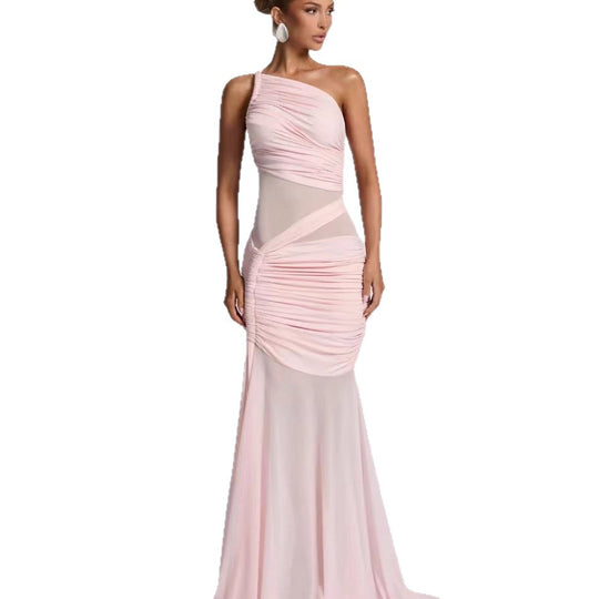 Damen elegantes asymmetrisches Abendkleid mit raffinierten Rüschendetails R&B