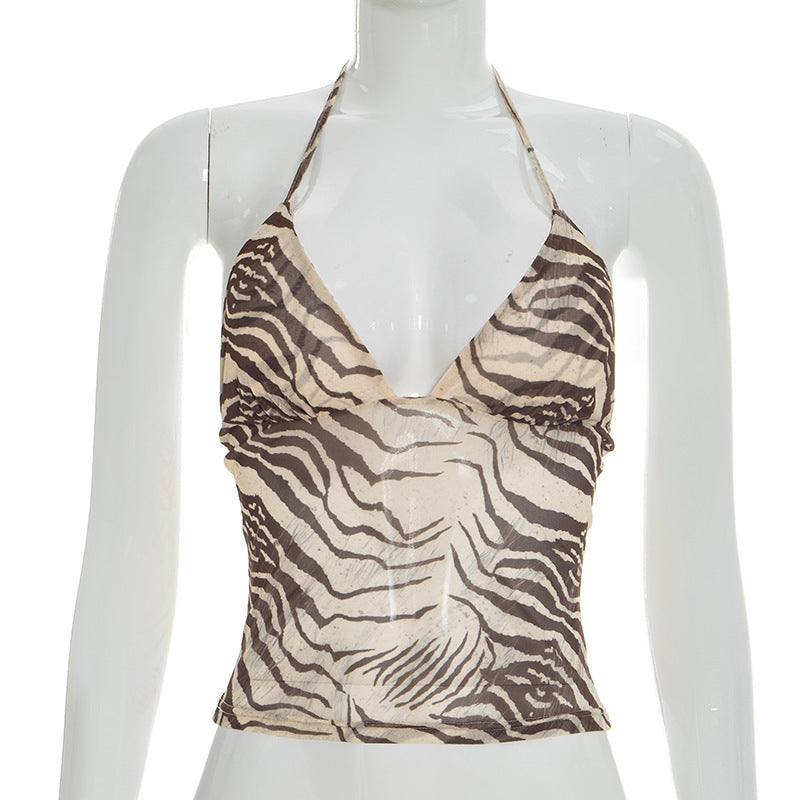 Damen Halter-Top mit exotischem Tiermuster und figurbetontem Schnitt R&B