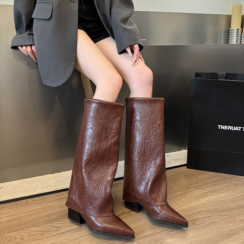 Damen modische Stiefeletten mit flexiblem Schaft und elegantem Blockabsatz R&B