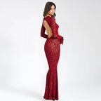 Damen Figurbetontes Maxikleid mit tierischem Muster und weiten Ärmeln R&B