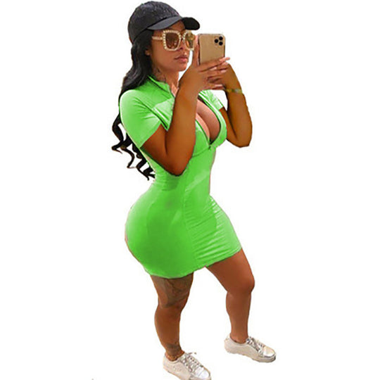Damen Elegantes Kurzarm-Kleid mit figurbetonendem Schnitt und komfortablem Reißverschluss R&B