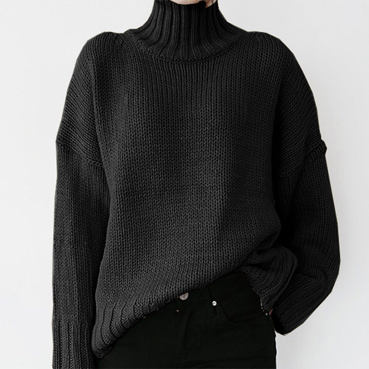Damen Grobstrickpullover mit hohem Kragen und lässigem Schnitt R&B
