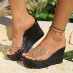 Damen Wedge-Pantoletten mit transparentem Obermaterial und glitzernden Akzenten R&B