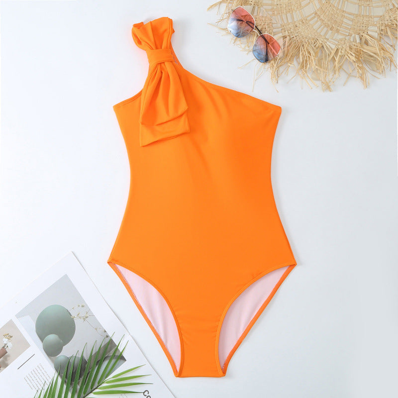 Damen Einteiler Badeanzug mit asymmetrischem Schnitt und modischem Wickelrock R&B