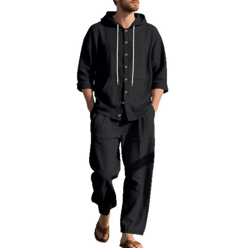 Herren bequeme Freizeit-Hose und Kapuzenjacke Set R&B