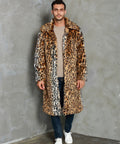 Herren Eleganter Kunstfellmantel mit Leopardenmuster und breitem Kragen R&B