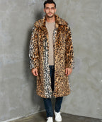 Herren Eleganter Kunstfellmantel mit Leopardenmuster und breitem Kragen R&B