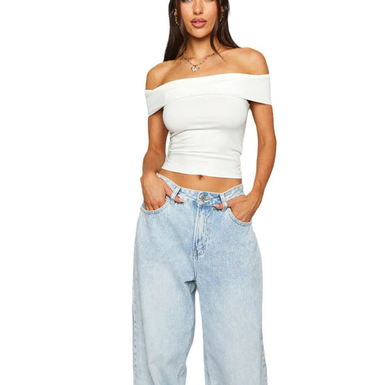 Damen Off-Shoulder Crop-Top aus elastischem Material mit figurformendem Design R&B