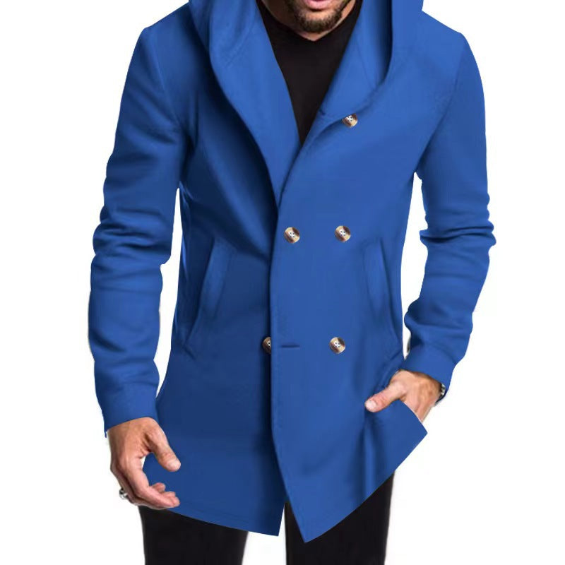 Herren modischer Mantel mit Kapuze und doppelter Knopfreihe R&B