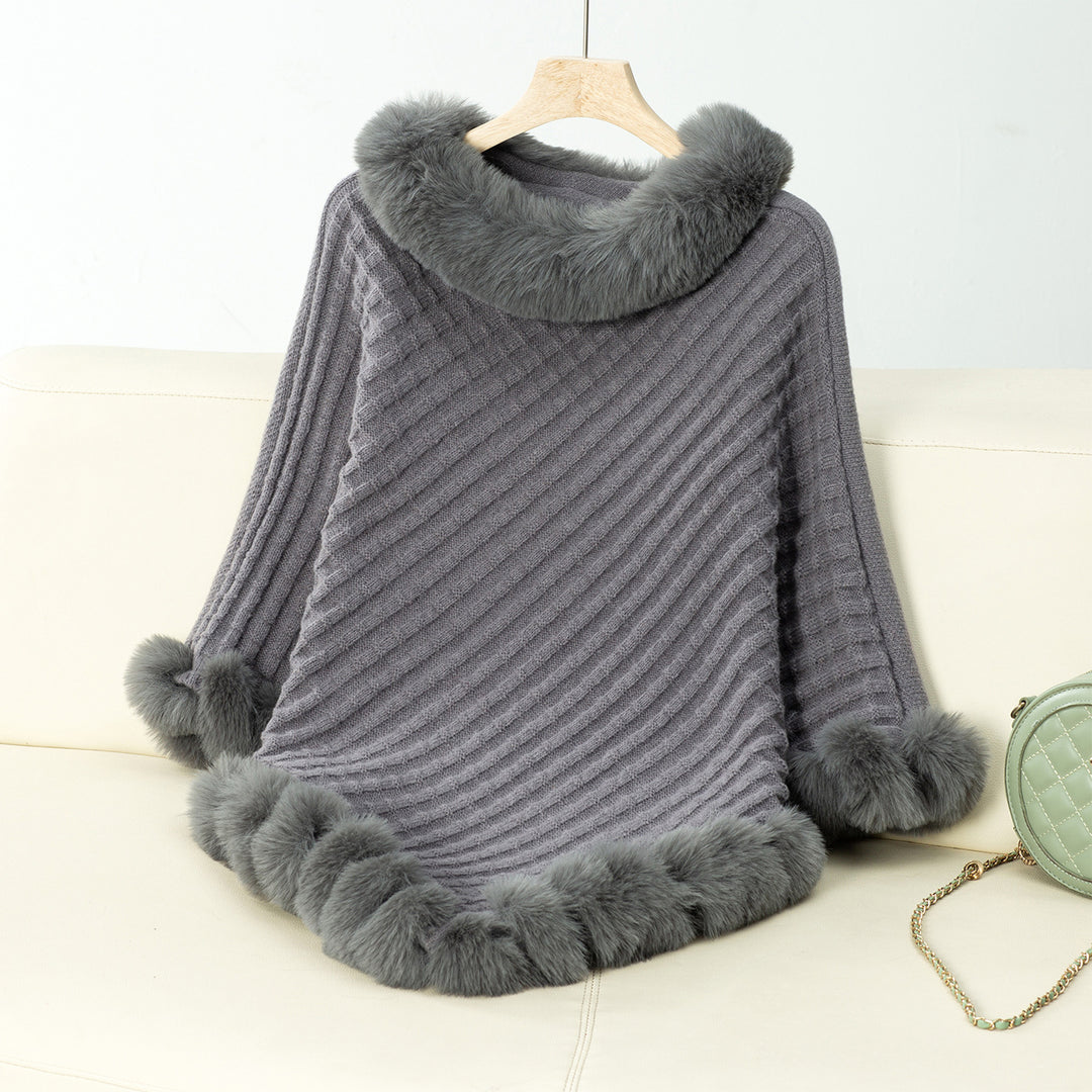 Damen kuschelige Strickdecke mit luxuriösem Kunstfellbesatz R&B