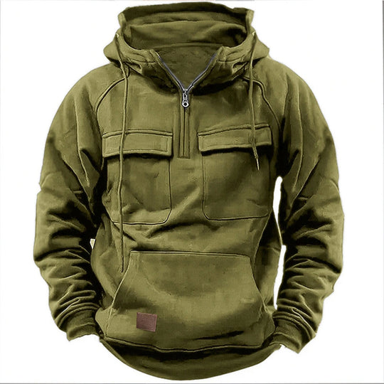Herren lässiger Kapuzenpullover mit praktischen Taschen und Kunstlederdetails R&B