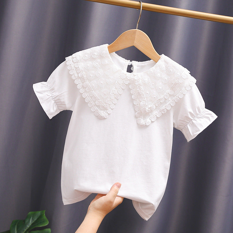Mädchen Bluse mit romantischem Spitzenkragen und Rüschendetails R&B