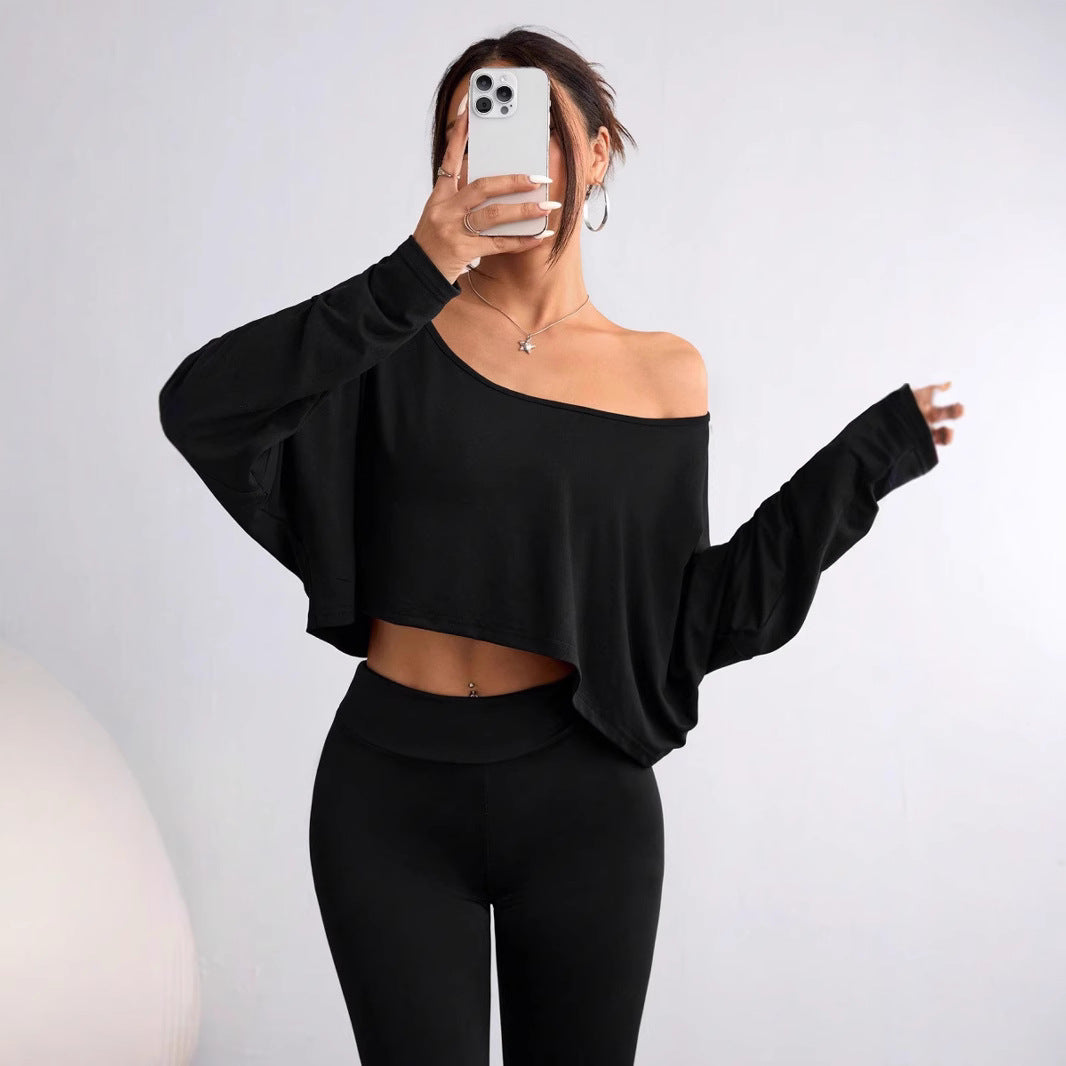 Damen lässiges Oversized Langarm-Shirt mit asymmetrischem Saum und U-Boot-Ausschnitt R&B