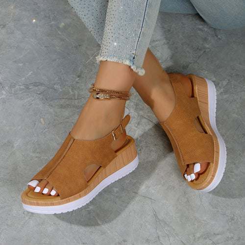 Damen Wedge-Sandalen mit perforiertem Obermaterial und verstellbarem Riemen R&B