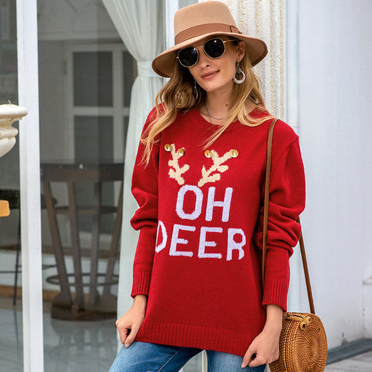 Damen Großer Strickpullover mit festlichem Motiv R&B
