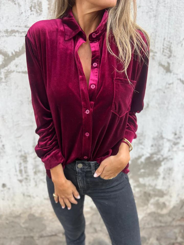 Damen Elegante Satinbluse mit klassischem Kragen und Brusttasche R&B