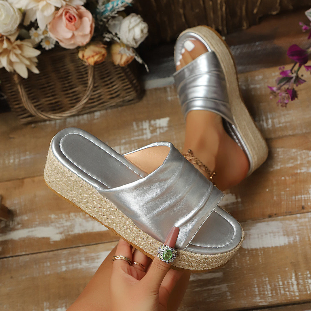 Damen Wedge-Pantoletten mit geschmeidiger Satin-Oberfläche und bequemer Sohle R&B