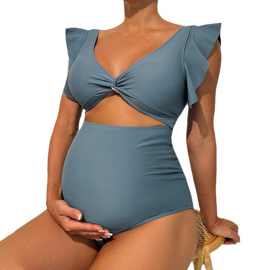 Damen Einteiler Badeanzug mit raffiniertem Wickeldetail und modischen Rüschenelementen R&B